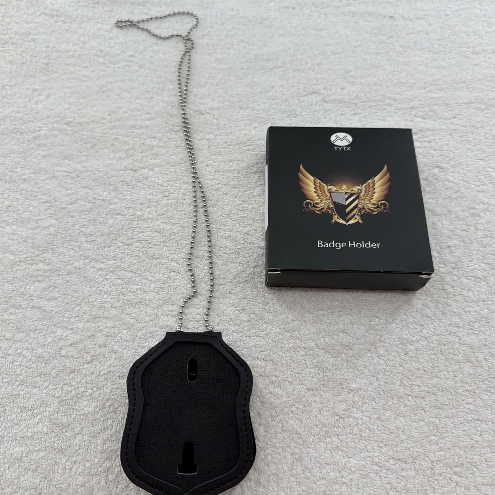 TYTX Universal Police Badge Holder 3.1" w/ Belt Clip And Chain, Concealed Pocket